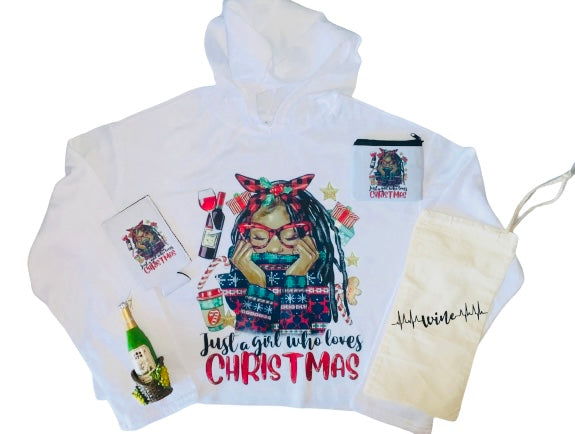 Christmas Basket ~ Just A Girl Who Loves Christmas Ladies Hoodie Bundle