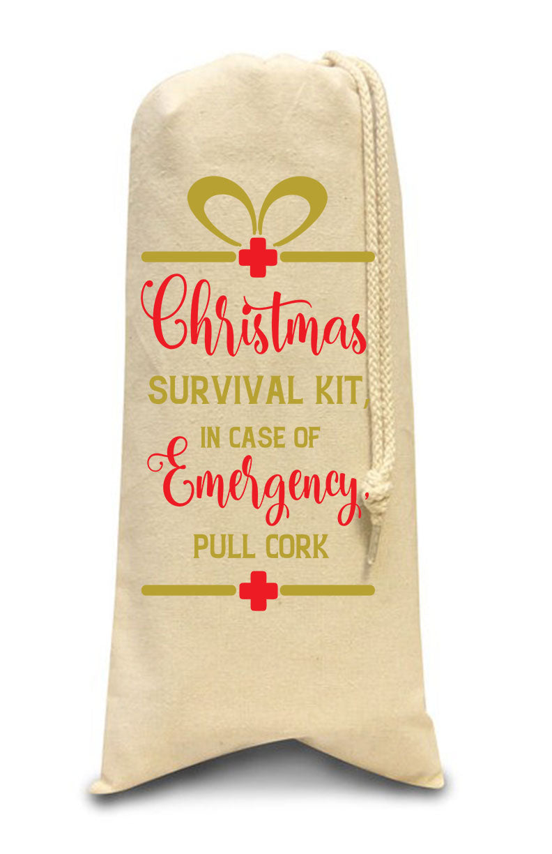 Christmas Time ~ Christmas Survival Kit Canvas Bottle Bag