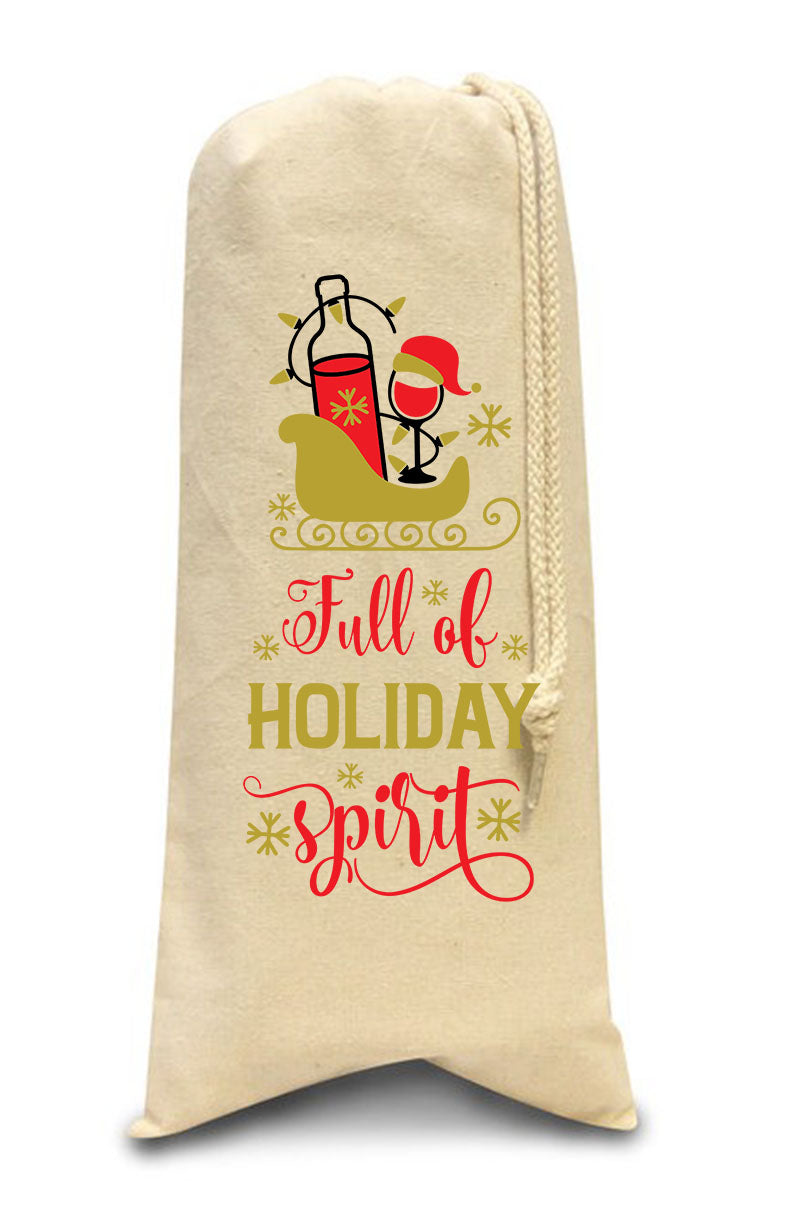 Christmas Time ~ Full Of Holiday Spirit Canvas Bottle Bag
