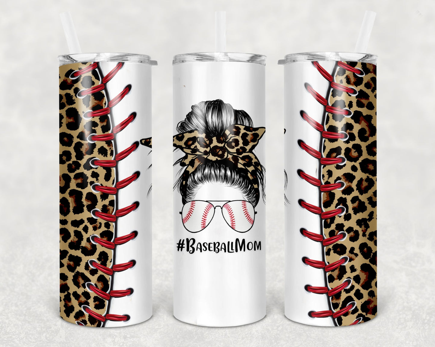 Creative Tumblers ~ Baseball Mom Leopard Messy Bun