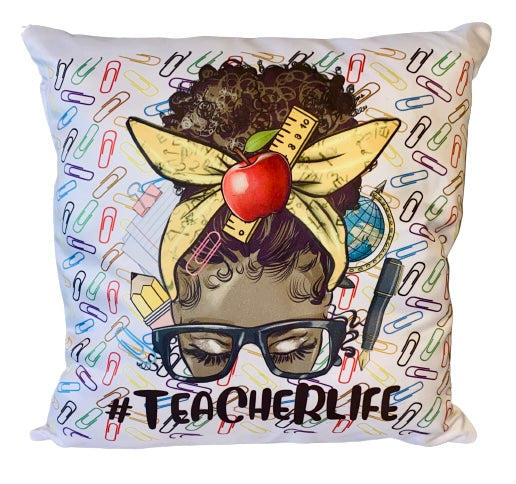 Throw Pillow ~Teacher Life Messy Bun ~ Melanin Magic