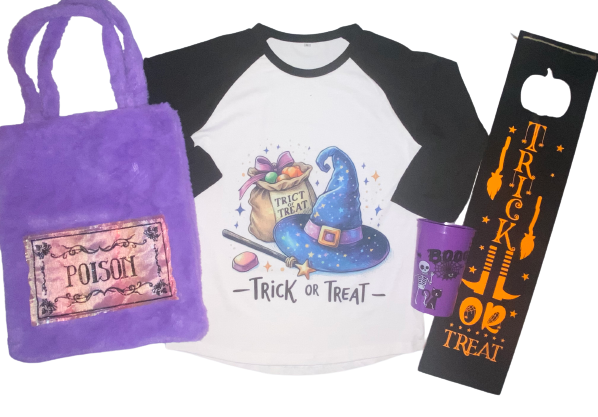 Halloween ~ Boo Basket Trick Or Treat Baseball Tee Bundle