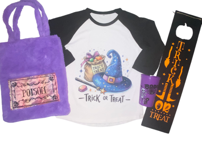 Halloween ~ Boo Basket Trick Or Treat Baseball Tee Bundle