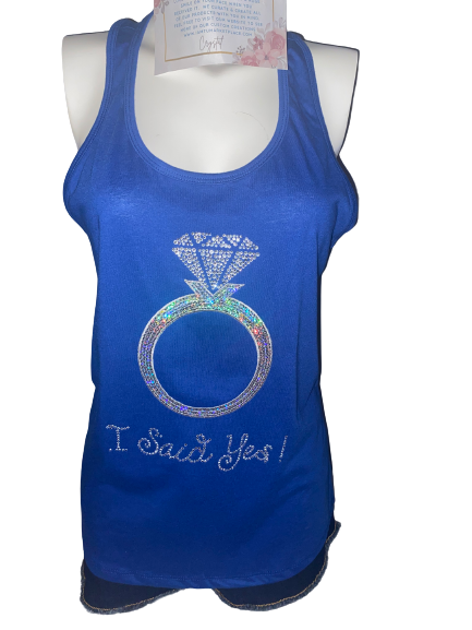 Married Life ~ I Said Yes Bling Tank Blue