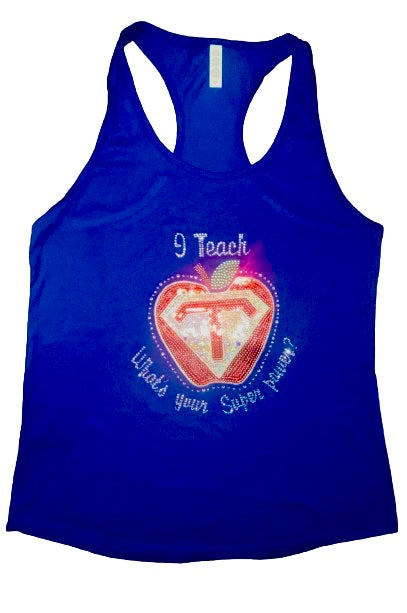 Teacherlife Gift Ideas ~ I Teach What's Your Superpower Rhinestone Tee Gift Box