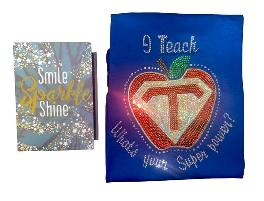 Teacherlife Gift Ideas ~ I Teach What's Your Superpower Rhinestone Tee Gift Box