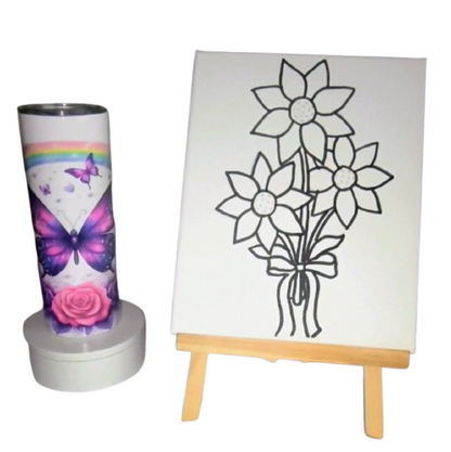 Canvas & Tumbler ~ Rainbow Butterfly "Sip Bundle"