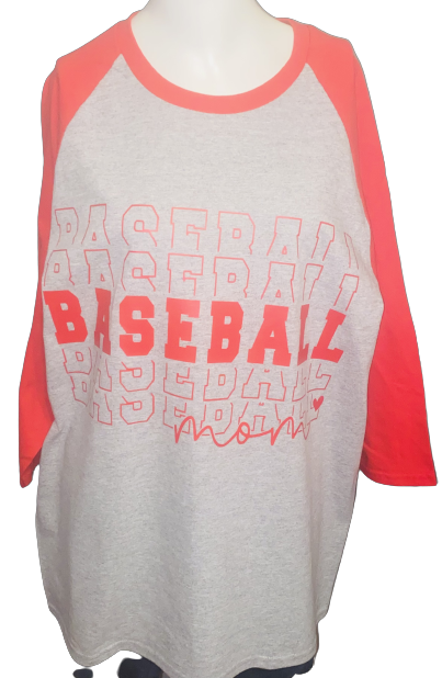 Baseball Tee ~ Baseball, Baseball, Baseball Mom Red Sleeve Baseball Tee