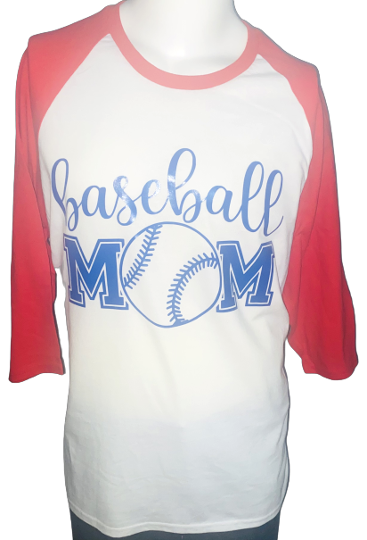 Baseball Tee ~ Baseball Mom Red Sleeve Baseball Tee