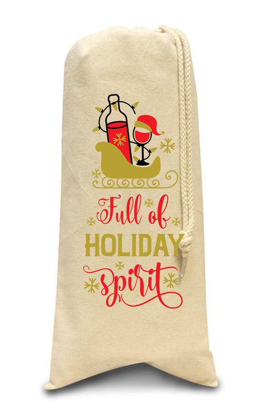 Christmas Time ~ Full Of Holiday Spirit Canvas Bottle Bag