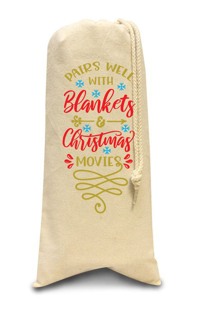 Christmas Time ~ Pairs Well With Blanket Canvas Bottle Bag