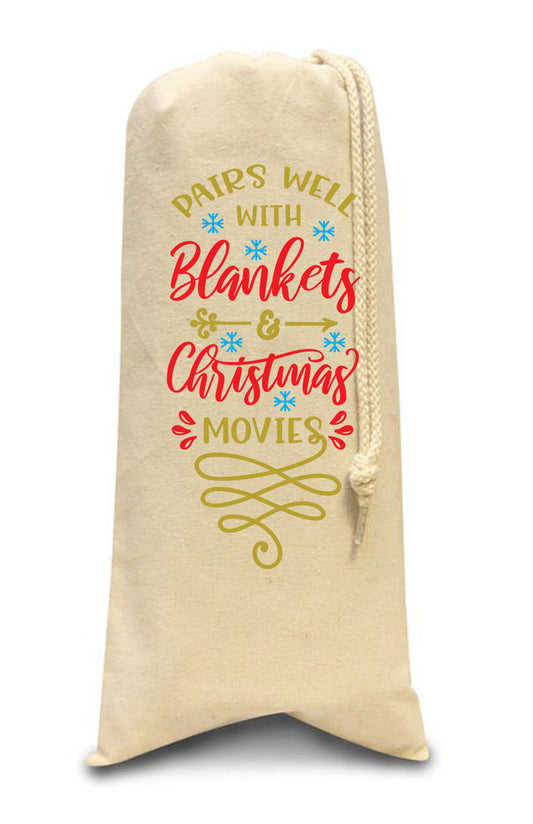 Christmas Time ~ Pairs Well With Blanket Canvas Bottle Bag