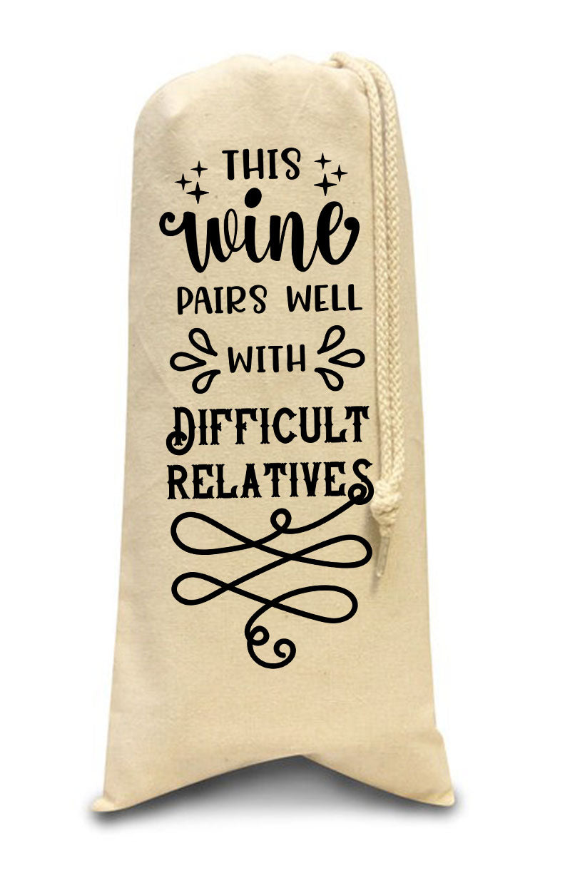 Christmas Time ~ Pairs Well W/Difficult Relatives Canvas Bottle Bag
