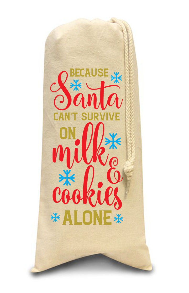 Christmas Time ~ Santa Can't Survive On Cookies Alone Canvas Bottle Bag
