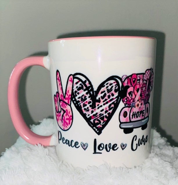 Mugs~ Breast Cancer Peace, Love, Cure