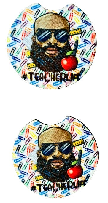 School Life ~ Teacherlife Melanin Bald Beard Car Coaster