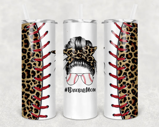 Creative Tumblers ~ Baseball Mom Leopard Messy Bun