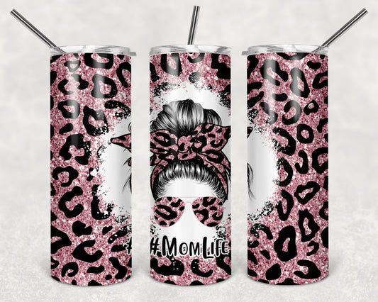 Creative Tumblers ~ Mom Life Sparkly Print Messy Bun