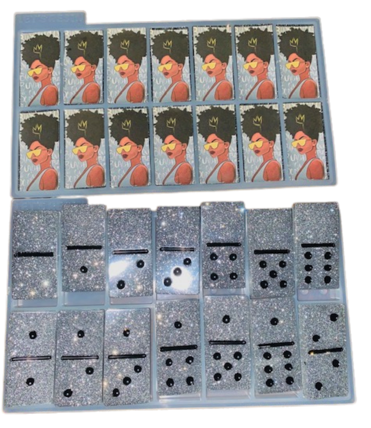 Domino Set ~ Melanin Queen Silver Glitter